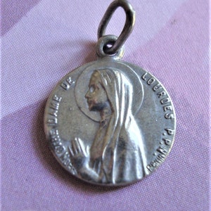 Antique Our Lady of Lourdes Holy Medal Signed Penin Poncet Lyon