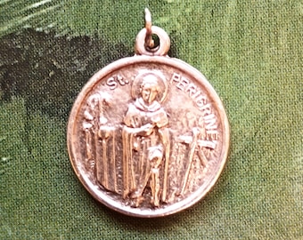 Vintage St Peregrine 3rd Class Relic Medal Patron Saint of Cancer Patients