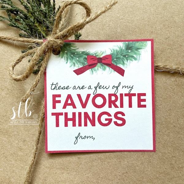 Christmas Gift Tag Printable- These Are a Few of My Favorite Things Gift Tag PDF Printable -RED- Favorite Things Party Printable