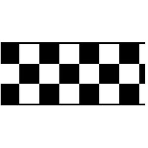 May include: A black and white checkered pattern, resembling a racing flag, is displayed against a white background. The design consists of alternating black and white squares, creating a bold and graphic visual.