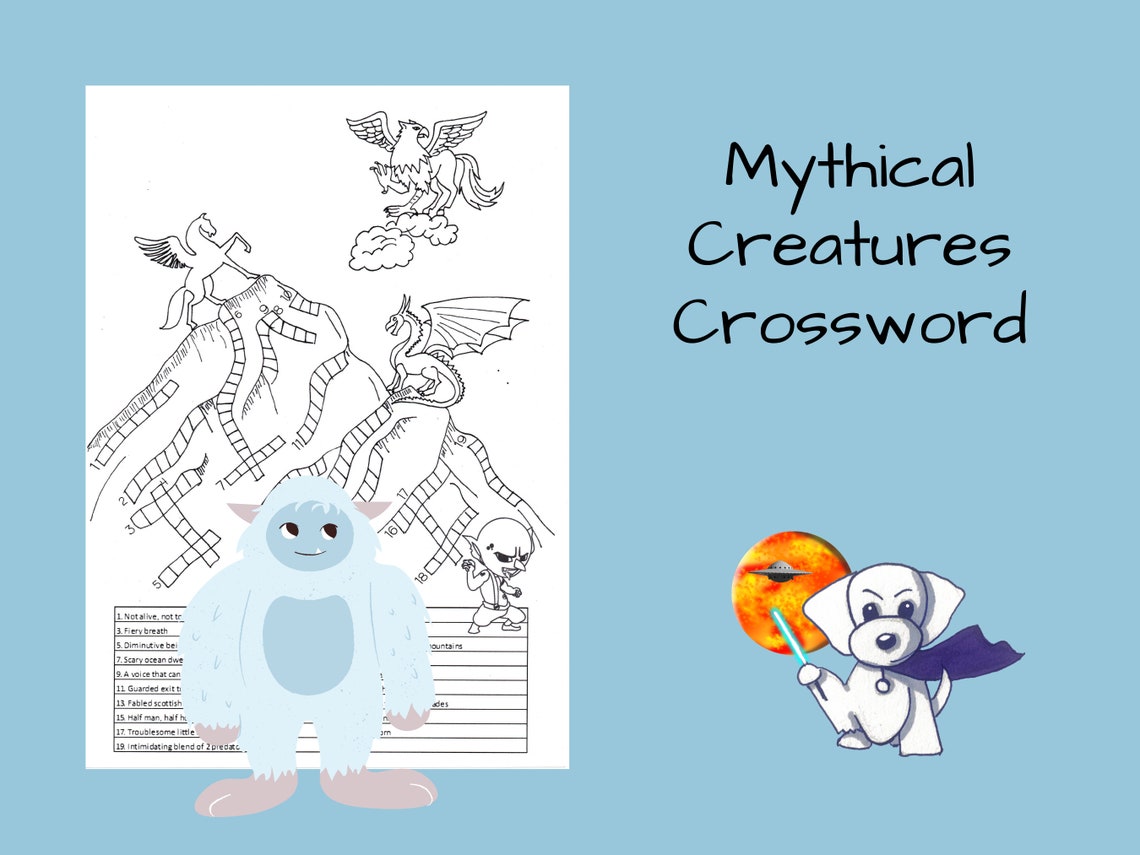 Creature Crossword/Puzzling Fun for Adults/Coloring Etsy