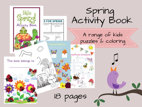 Spring Kids Activity Book 18 Page Printable A4 PDF Instant