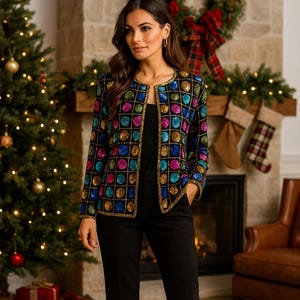 Vintage Holt Renfrew Sequin Jacket: Hand-Beaded Silk, Made in India