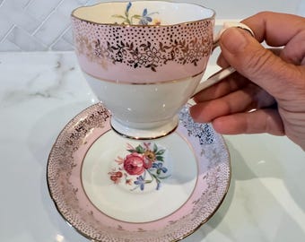 Royal Grafton Pink Roses theekop en schotel - Vintage Bone China