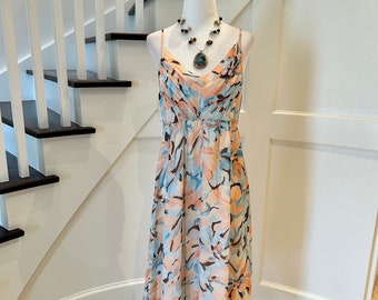 100% Silk Floral Slip Dress Anne Klein | Tropical Floral Dress, Summer Cocktail Dress, Garden Party Dress, Honeymoon Dress, Resortwear