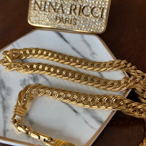 Nina Ricci 22k Triple Gold Plated Chunky Necklace - Nina Ricci Paris 1980&#39;s Vintage Jewelry | Vintage Bridal | Wedding Necklace