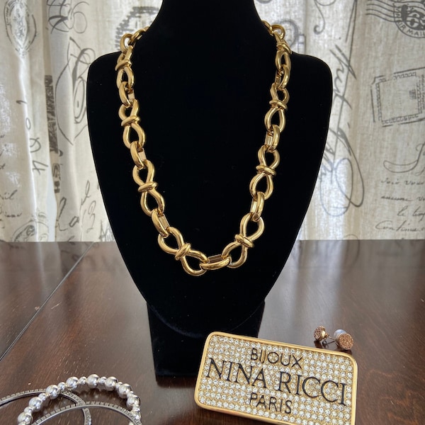 Collier triple plaqué or 22 carats Nina Ricci Paris - Vintage des années 1990 | Bijoux vintage | mariée vintage | Collier de mariage