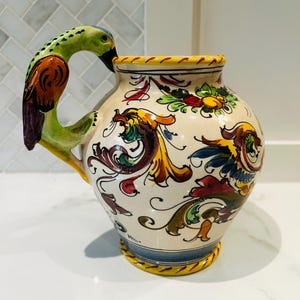 Italian Ceramic Pitcher &quot;Raffaellesco&quot; - Deruta Majolica Pottery From Italy, Hand Painted Water or Wine Jug, Vintage 1970&#39;s