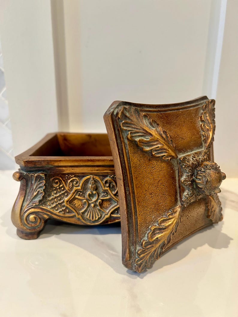 Gold Jewelry Box With Lid Vintage Ornate Jewelry Box Hollywood Regency