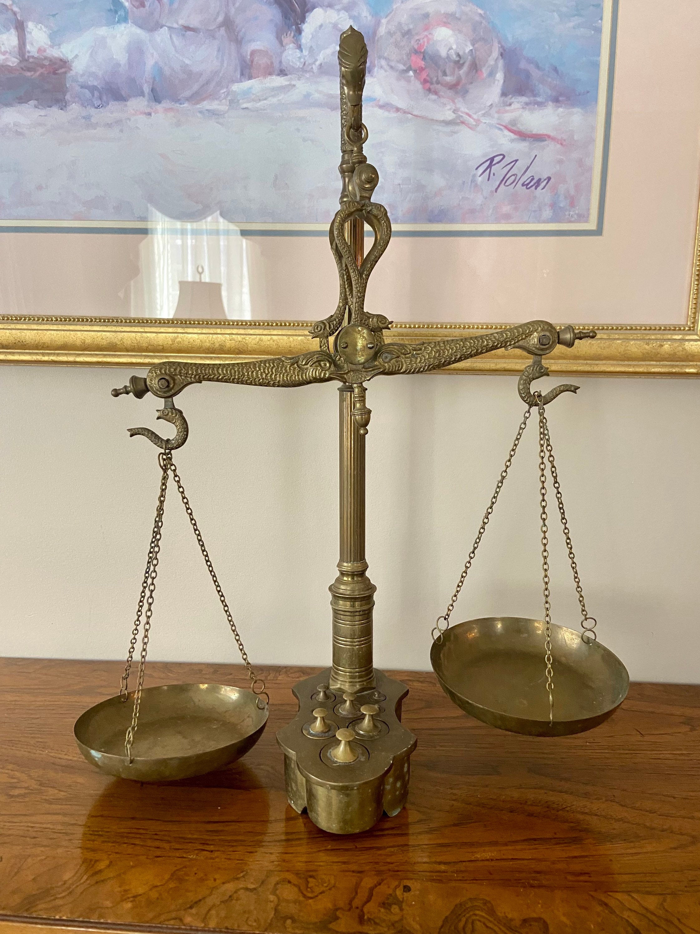 Vintage Brass Apothecary Scale With Dolphin and Serpent