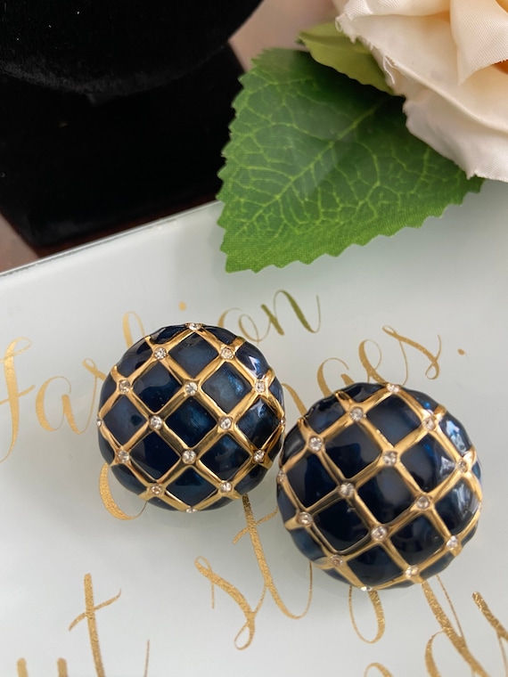 Nautical Elegant Navy & Gold Statement  Earrings b