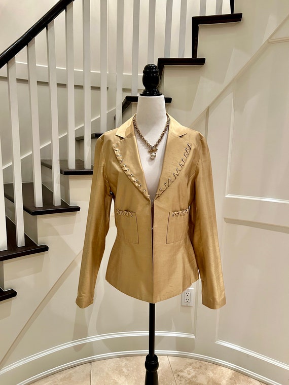 100% Silk Champagne Gold Blazer Jacket - Lucien Da