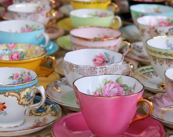 Vintage Teacups and Saucers: Shabby Chic Cottagecore Tea Party Decor