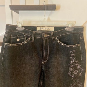 Jeanstar 90&#39;s Funky Vintage Boot Cut Embroidered Black Jeans, Size 10