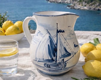 Hand Painted Italian Wine/Water Carafe: Coastal Italy Portovenere Pitcher