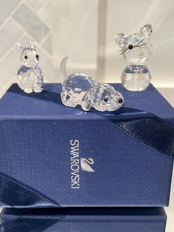 Collectible Swarovski Crystal Animal Figurines: Cat, Dog, Bunny
