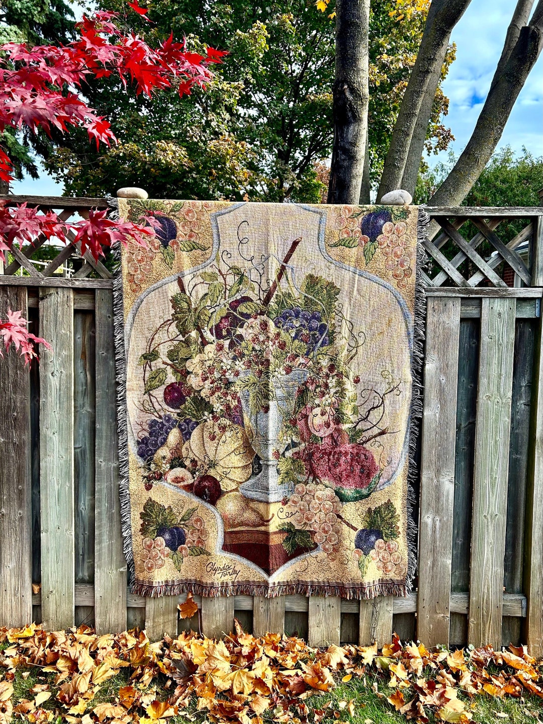 Woven Tapestry Afghan Throw Blanket Glynda Turley Fruit Wall Hanging or