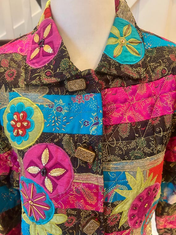 90's Artsy Boho Patchwork Jacket: Poetica, Size XL - image 5