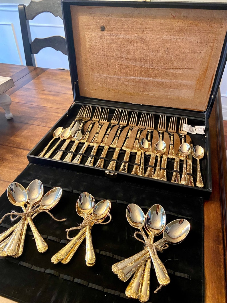 Vintage Gold Plated Cutlery Sets Vintage Cutlery Tableware Etsy