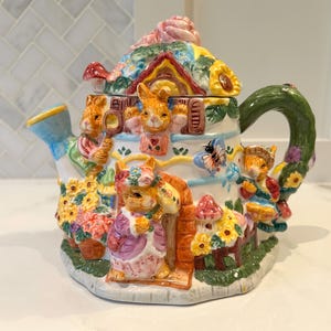 1990&#39;s Springtime Garden Bunny Teapot by Mercuries | Bunnies, Flowers, Butterflies, Easter, Children&#39;s Tea Party, Whimsical