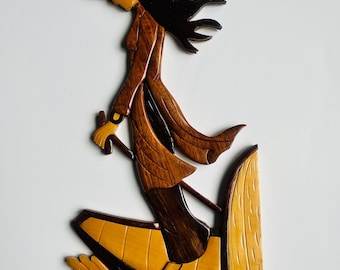 Vietnamese Woman Handcrafted Marquetry Art 16" Tall - Vintage Folk Art Intarsia