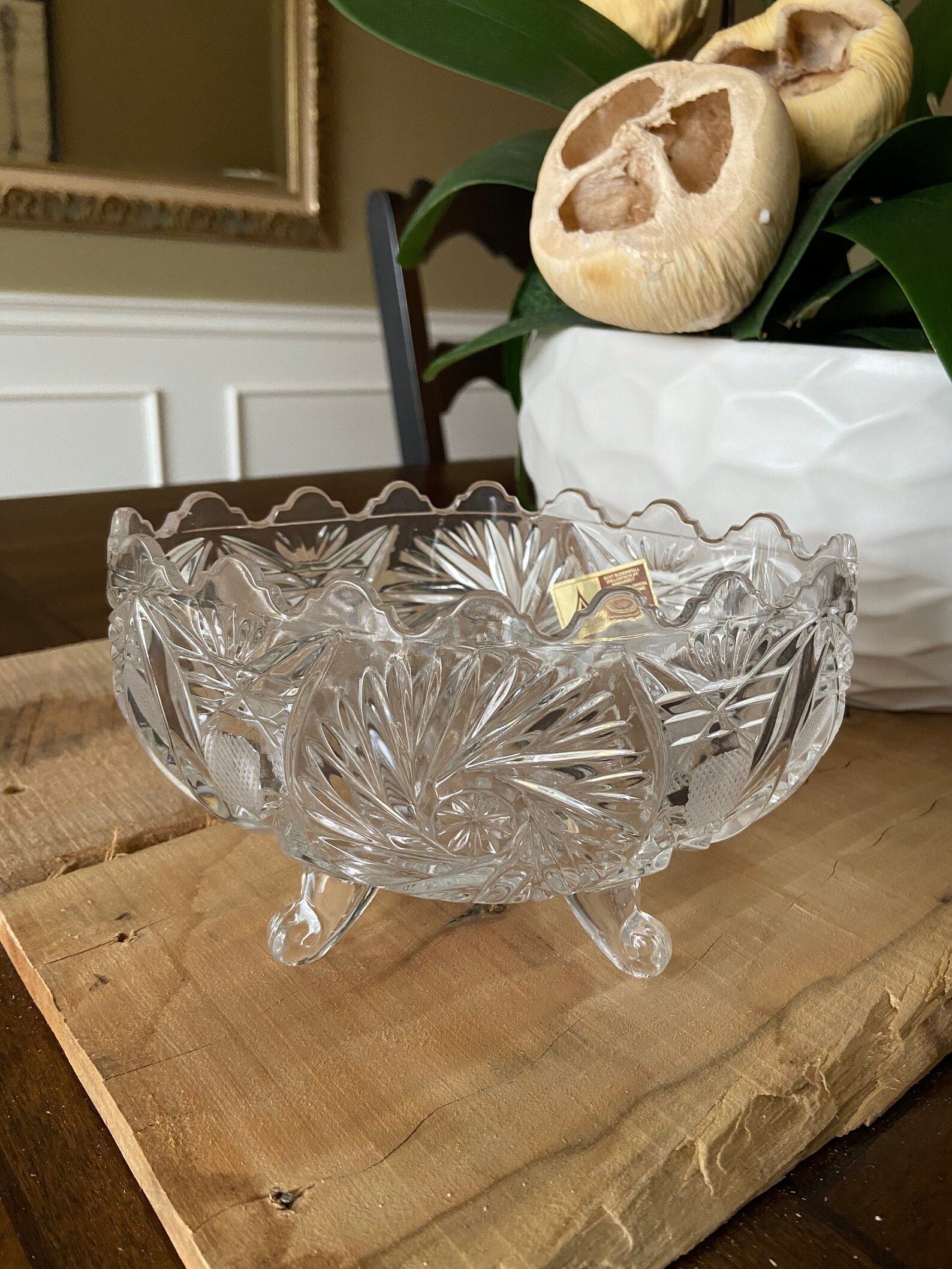 Footed Crystal Candy Dish With Scalloped Edge Annahutte Made Etsy