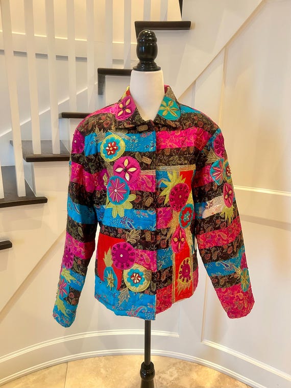 90's Artsy Boho Patchwork Jacket: Poetica, Size XL - image 2