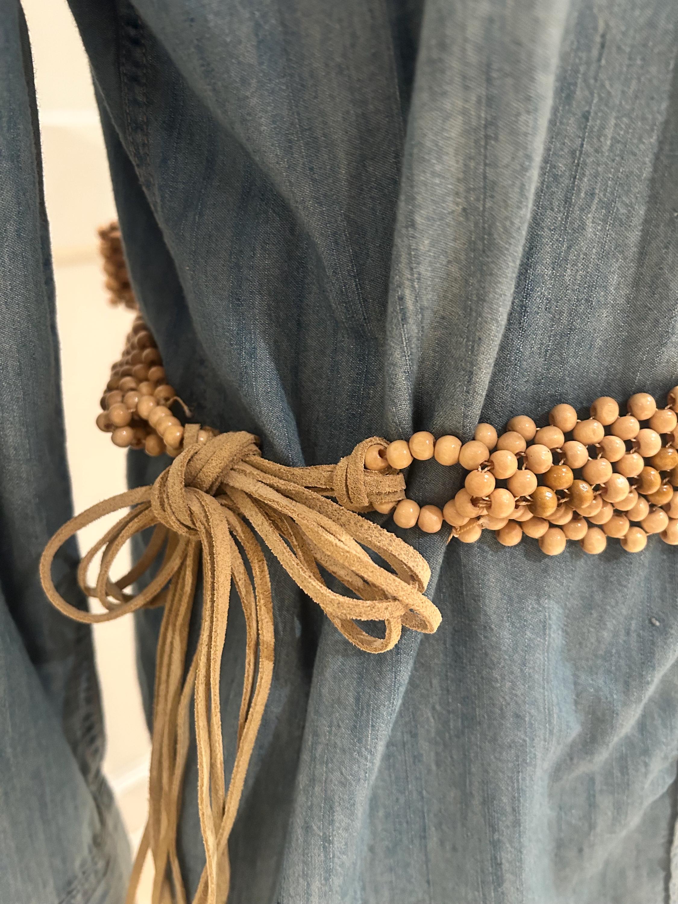 Vintage Beaded Waist Belt One Size Black Wood Cube Tie Closure Boho Western Goth Vintage Wood Bead Tie Belt: Boho Hippie Fashion Accessory - Etsy main image 2