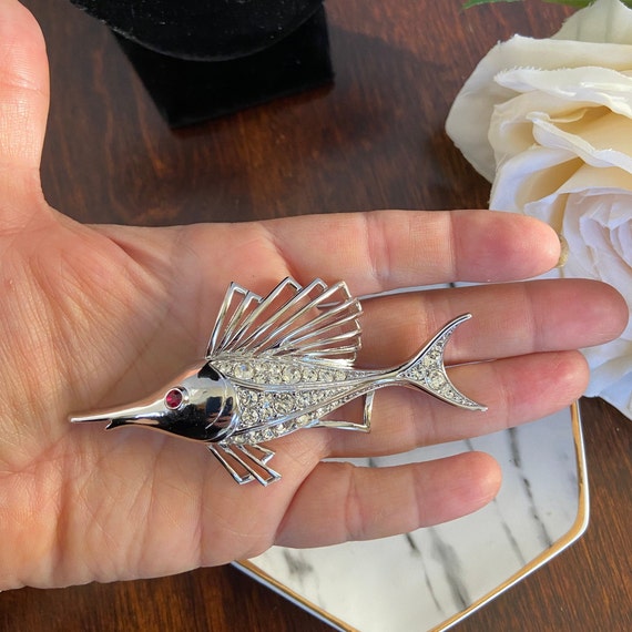 Large Fish Brooch with Swarovski Crystals, Vintage