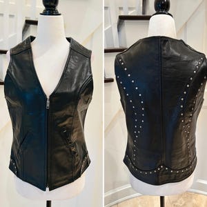 BULL FASTER  Genuine Leather Moto Vest - Ladies Size Medium; biker jacket, women&#39;s leather vest, slim moto style biker vest