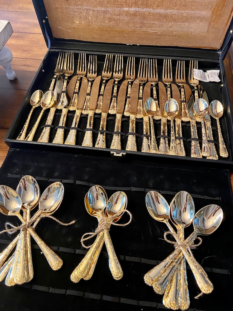 Vintage Gold Plated Cutlery Sets Vintage Cutlery Tableware Etsy