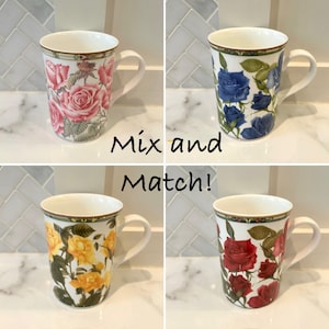 Fine Bone China Roses Mugs - Mix & Match Vintage Tea Party Set
