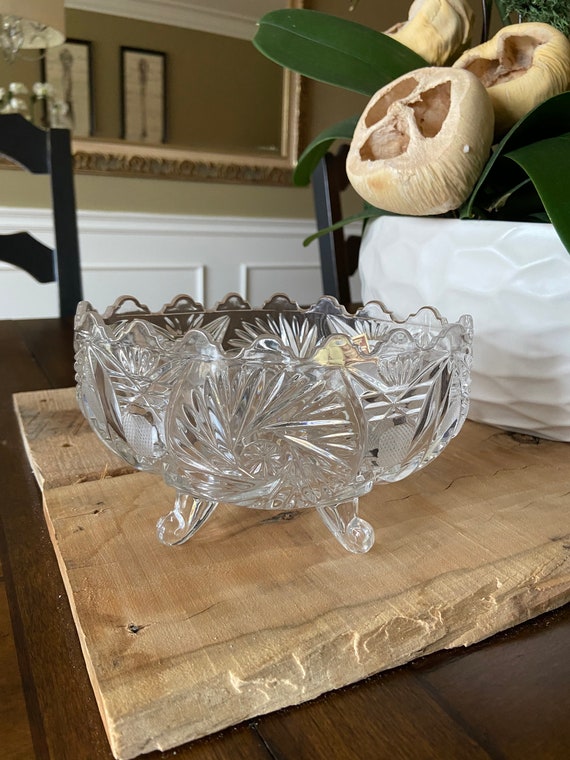 AnnaHutteCrystal アナヒュッテ クリスタルボウル 西ドイツ製 Annahutte Genuine Handcut Lead Crystal Dish, Footed With Scalloped