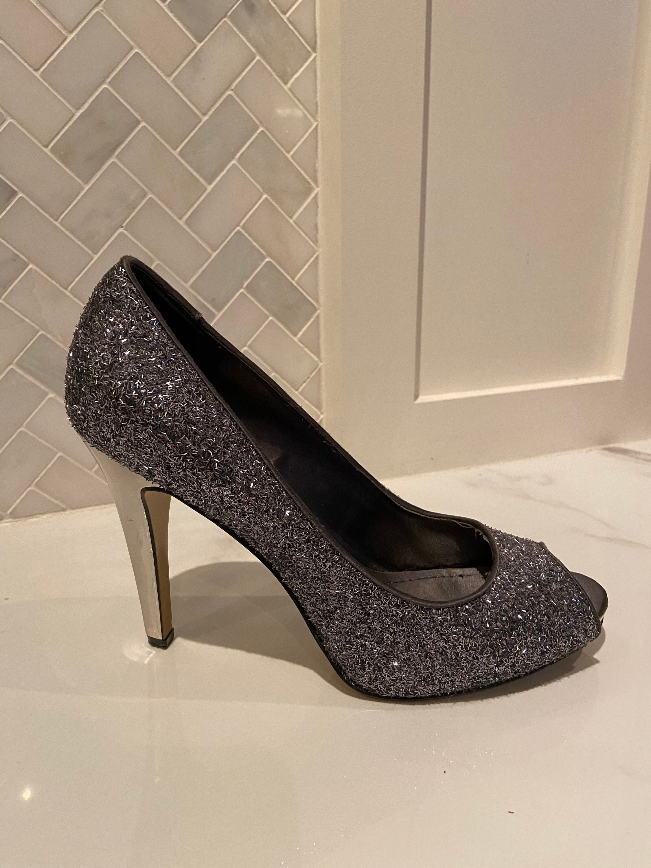 Irregular Choice Cosy Quilt Black Glitter High Heel Pastel Fabric Flowers  Mary Jane Shoes - KissShoe