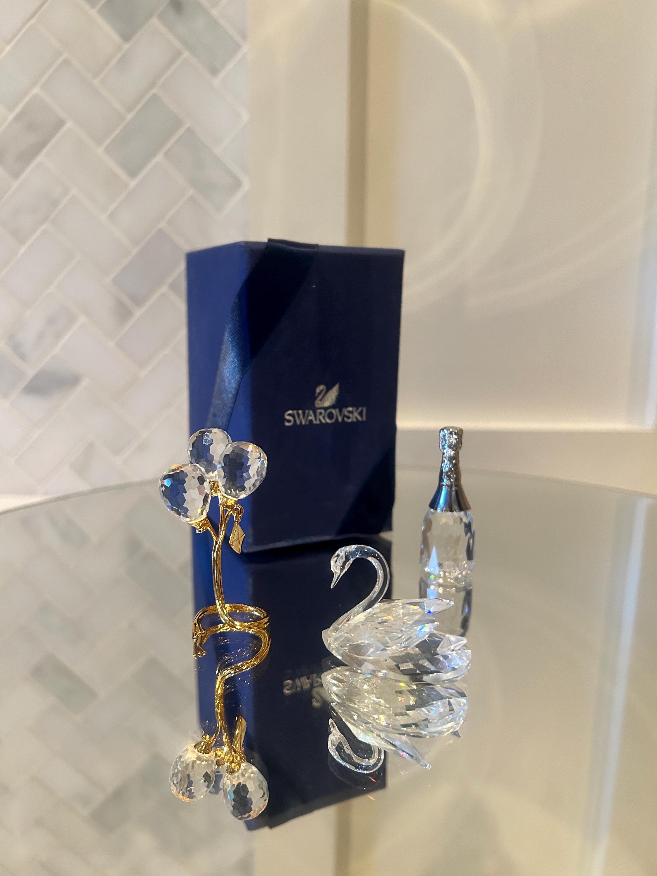 本物のスワロフスキークリスタルフィギュア - 白鳥、シャンパンボトル