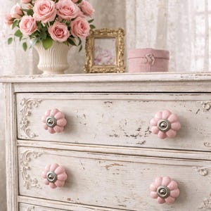 Set of 4 Handmade Drawer Pulls, Pink and Silver