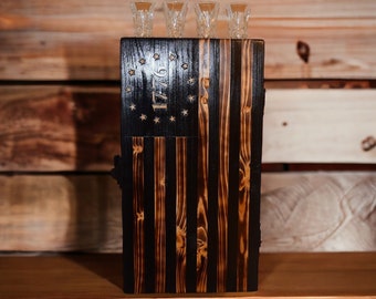 Hanging 1776 Flag Whiskey Box in Black and Wood Burnt, Betsy, USA Flag, Christmas Gift, Gift Ideas, Gift, mother's day, father's day