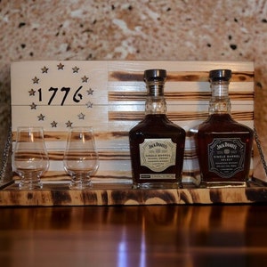 American 1776 Flag Whiskey Rack White and wood burnt, 1776 Whiskey bottle rack, wall rack, Betsy Flag, Christmas, mothers day, fathers day