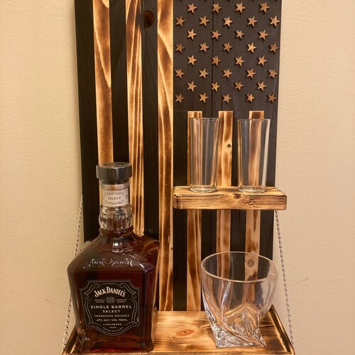American Flag Whiskey Rack Black and Wood Burnt 3% Whiskey - Etsy