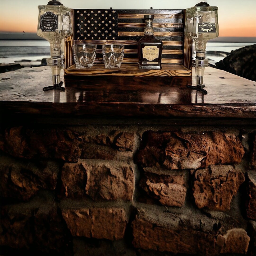 American Flag Whiskey Rack With Dispenser, Wood Burned Bar Shelf - Etsy
