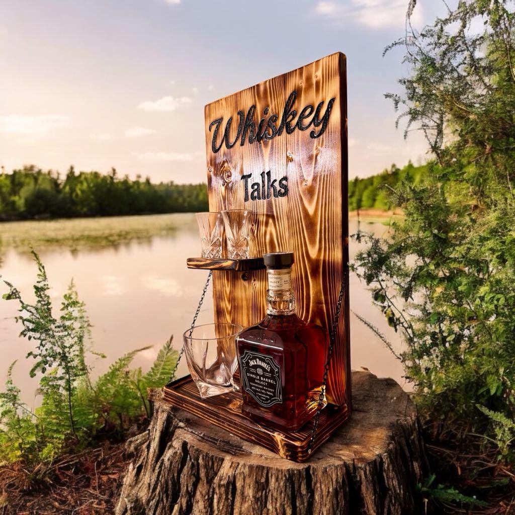 Handmade Wood Whiskey Rack, Shot Glass Shelf, 