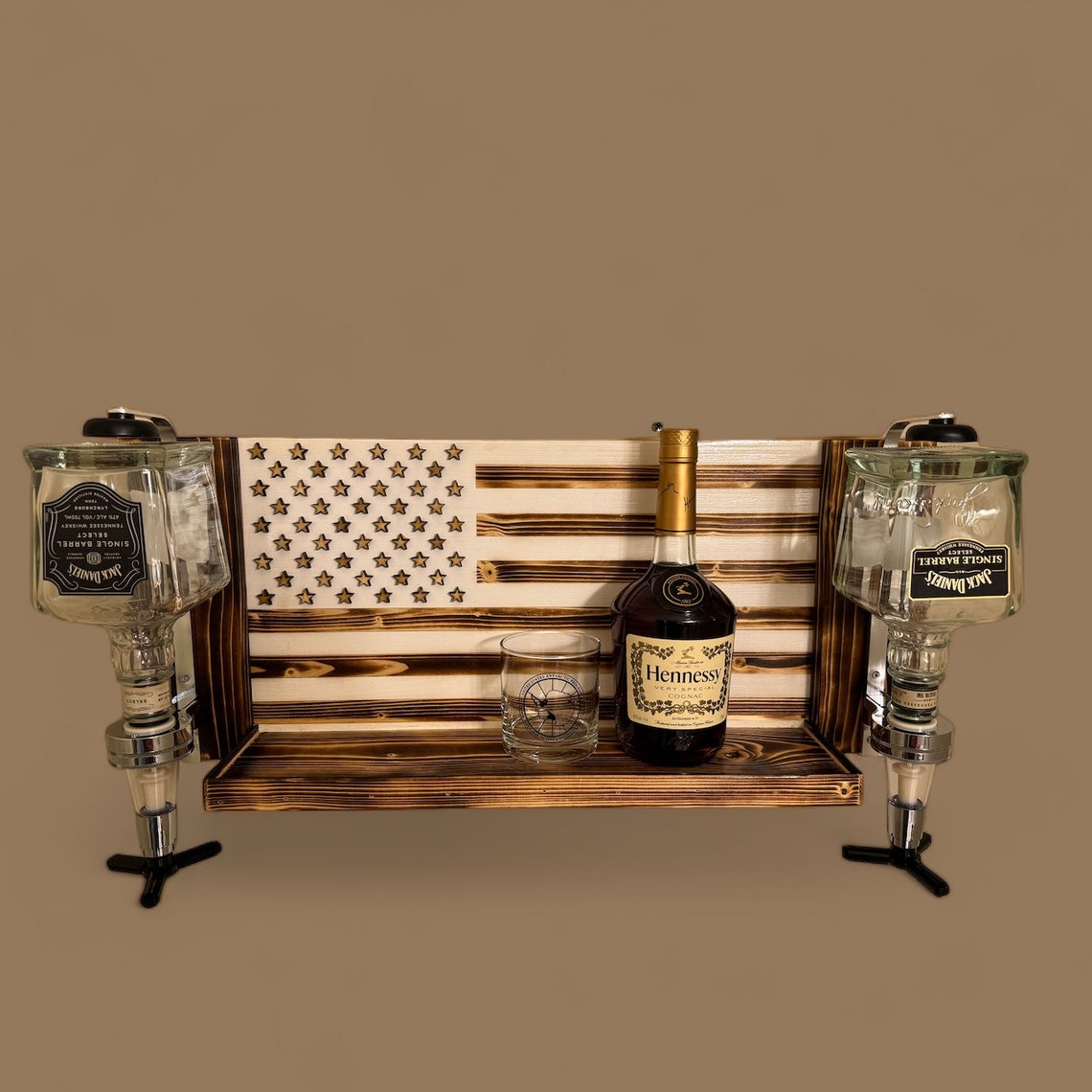 Handmade American Flag Whiskey Rack With Dispenser, Wood Burnt - Etsy