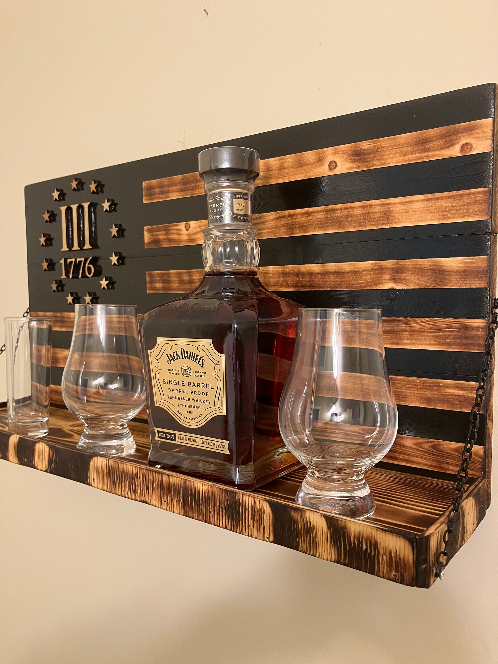 American Flag Whiskey Rack Black and Wood Burnt 3% Whiskey - Etsy