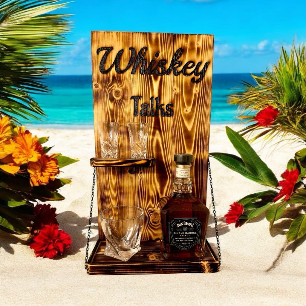 Handmade Wood Whiskey Rack, Shot Glass Shelf, 