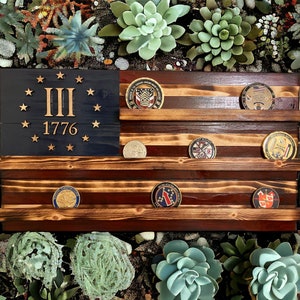 American Flag Challenge Coin Falg Red, Blue and wood burnt, 3%, Coin holder, Coin Holder Flag, Christmas Gift, mother&#39;s day, father&#39;s day