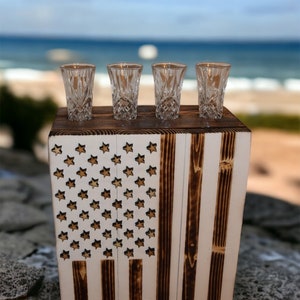 Hanging American Flag Whiskey Box in White and Wood Burnt, Betsy, USA Flag, Christmas Gift, Gift Ideas, Gift, mother&#39;s day, father&#39;s day