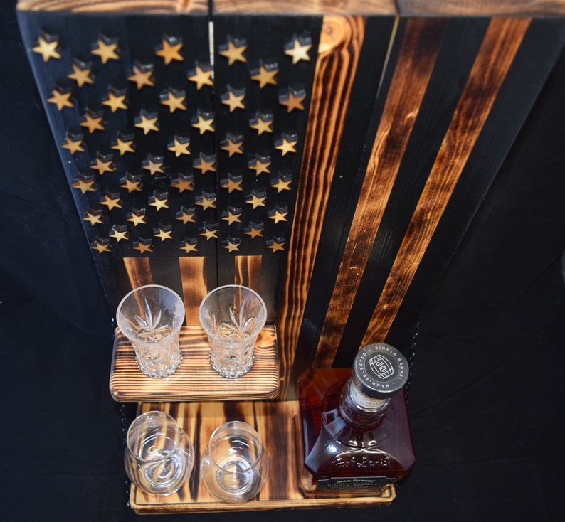 Handmade American Flag Whiskey Rack, Wood Burnt, Shot Glass Shelf - Etsy