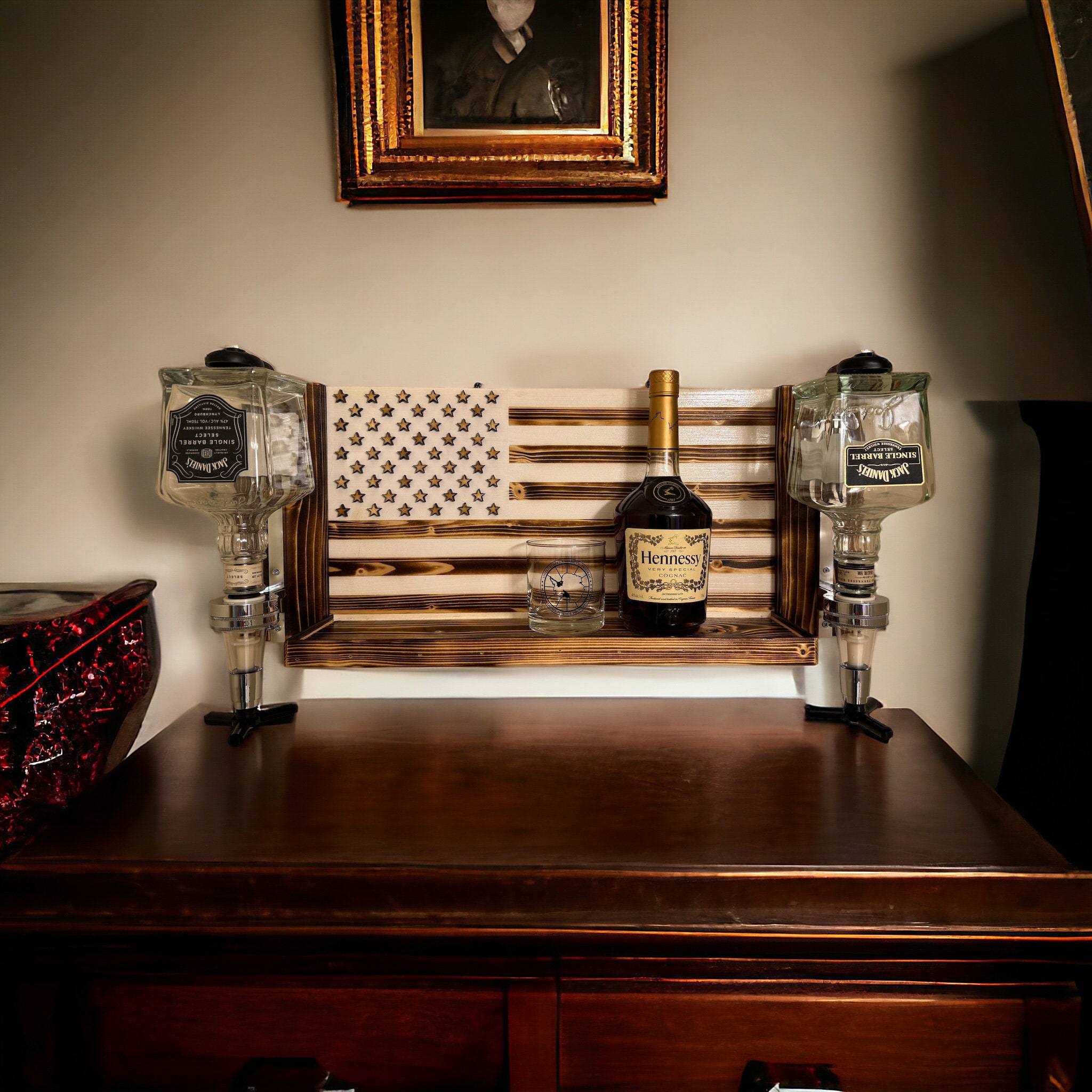 Handmade American Flag Whiskey Rack With Dispenser, Wood Burnt - Etsy