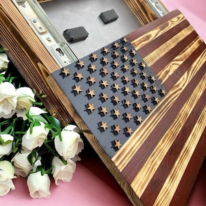 American Flag Concealed Sliding wall hanger, American Flag wall slider, Hidden latch concealment wall slider, Christmas Gift, Gift Idea