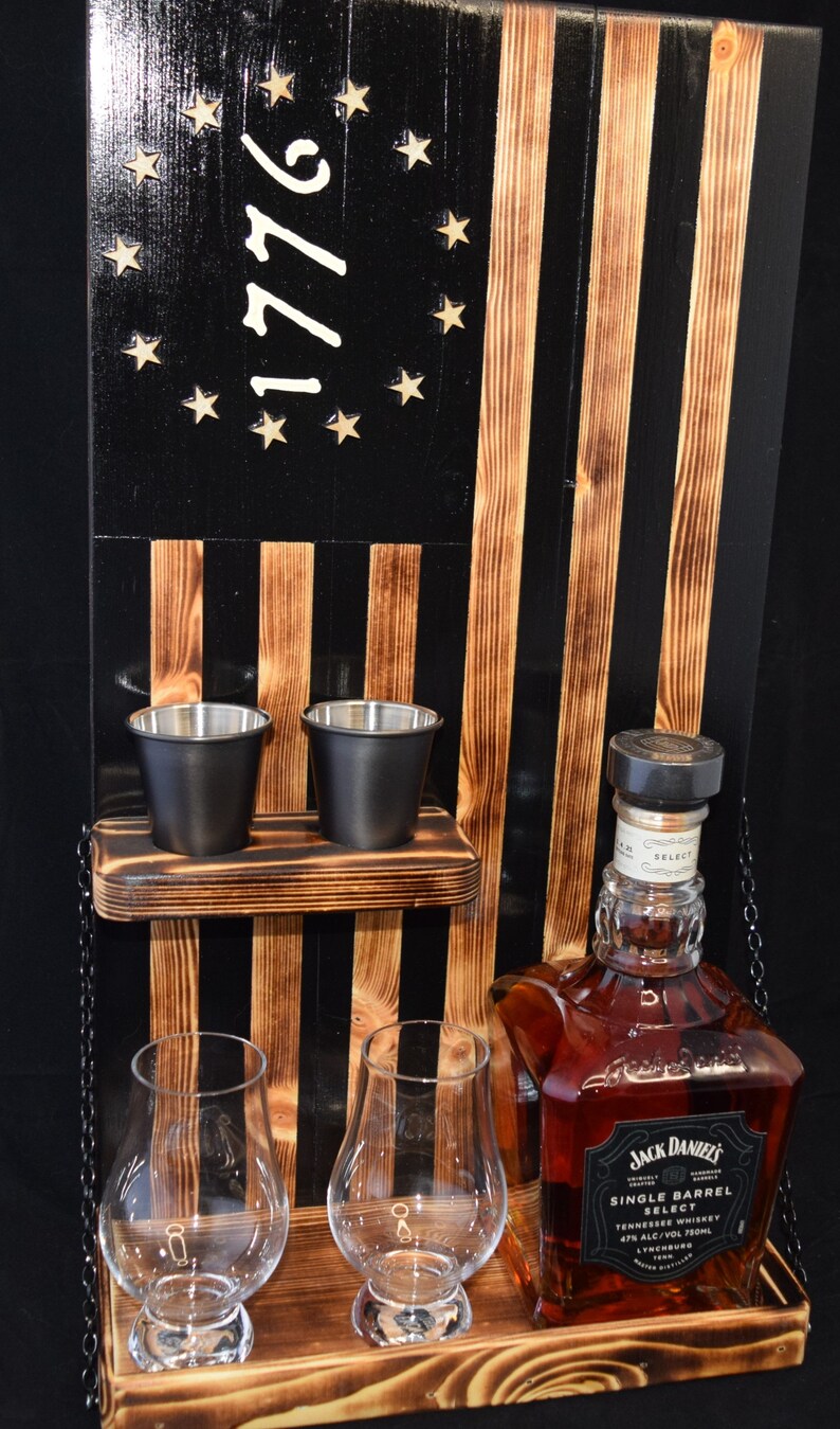 American Flag 1776 Whiskey Rack Black and Wood Burnt - Etsy
